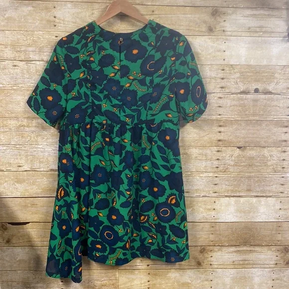 Vibrant mod 60s dress green and navy size large - Picture 7 of 10